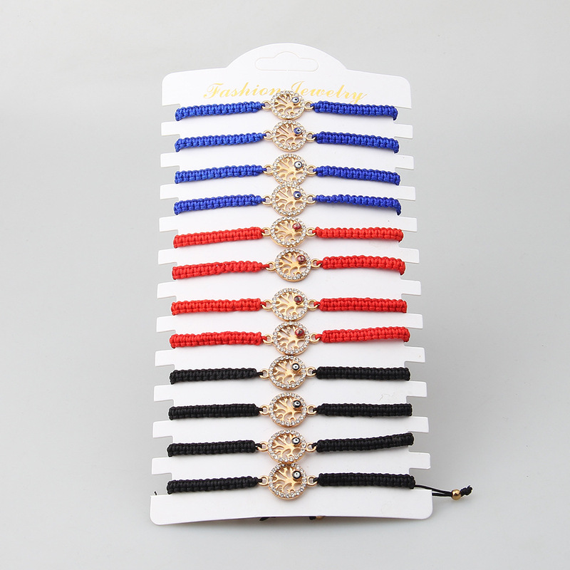 Cross-Border Hot-Selling 12-Piece Simple Tree of Life Evil Eye Woven Bracelet Amazon Fashion Adjustable Bracelet Set