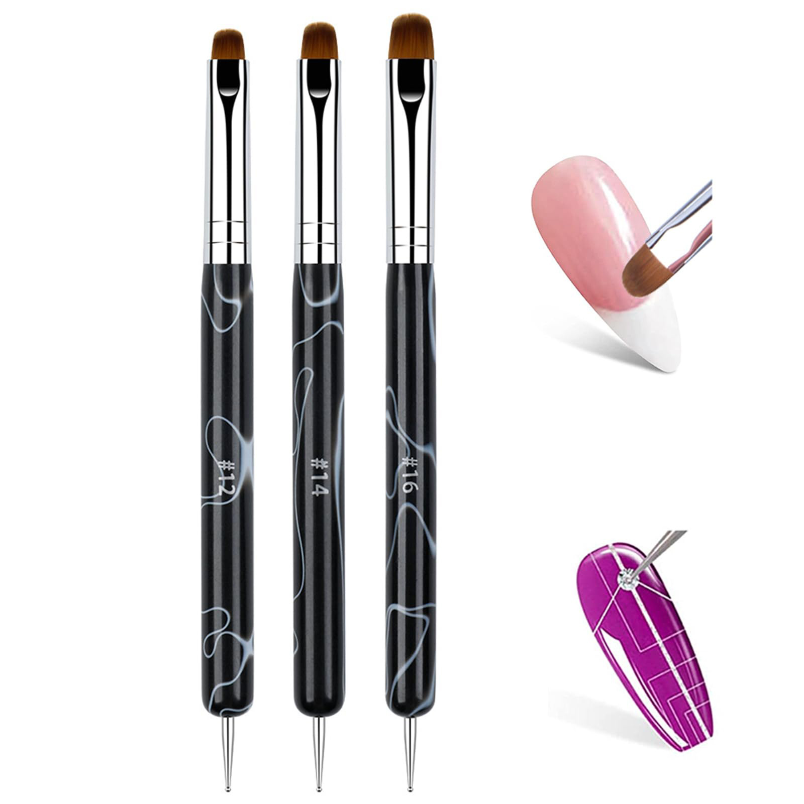Cross-Border Wave Rod French Semicircle Double-Ended Gel Nail Art Brush Dual-Purpose Trimming Pen Dotting Needle Shaping Pen Dotting Pen