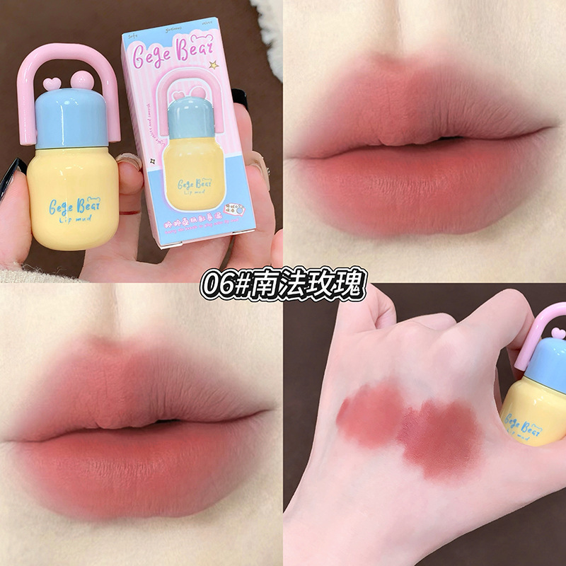 Gege Bear Glue Lip Color Lash Silky Matte White Lip Esmalte Soft Mist Lipstick Cross-Border Beauty