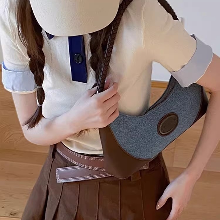 Denim Canvas Baguette Bag Women's Shoulder Bag 2025 New Niche Design Handheld Underarm Bag For Work And Commuting - Thumbnail 4