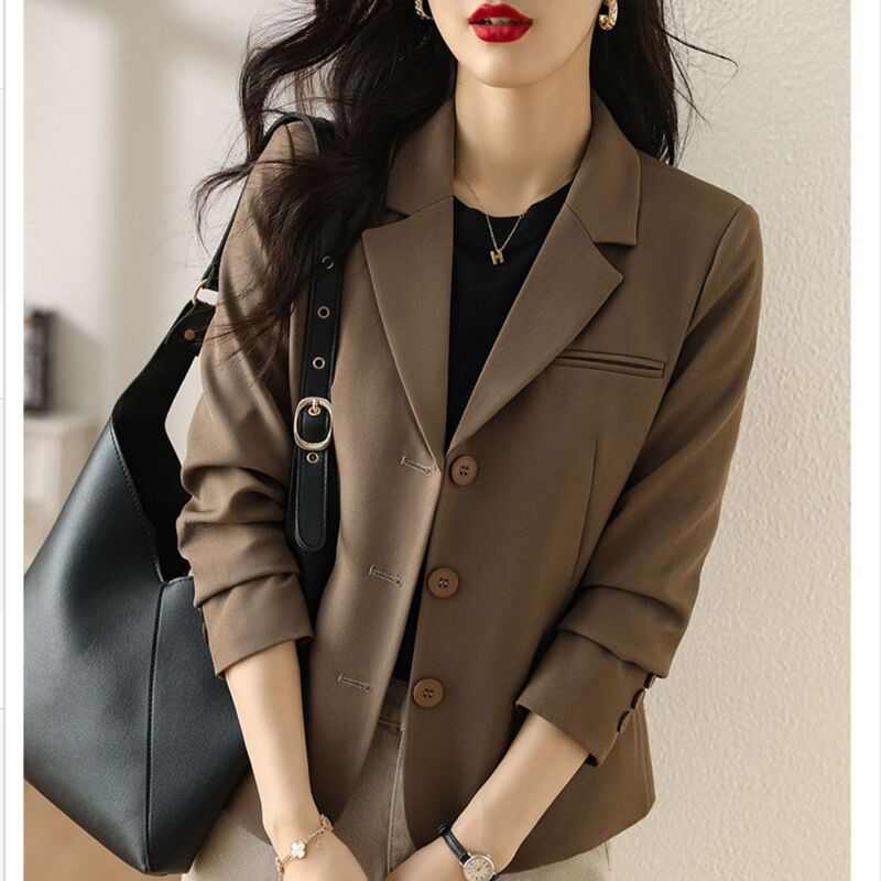 2026 Spring and Autumn New Short Brown Blazer for Petite Women, Casual Daily Wear Jacket, Small Suit Jacket