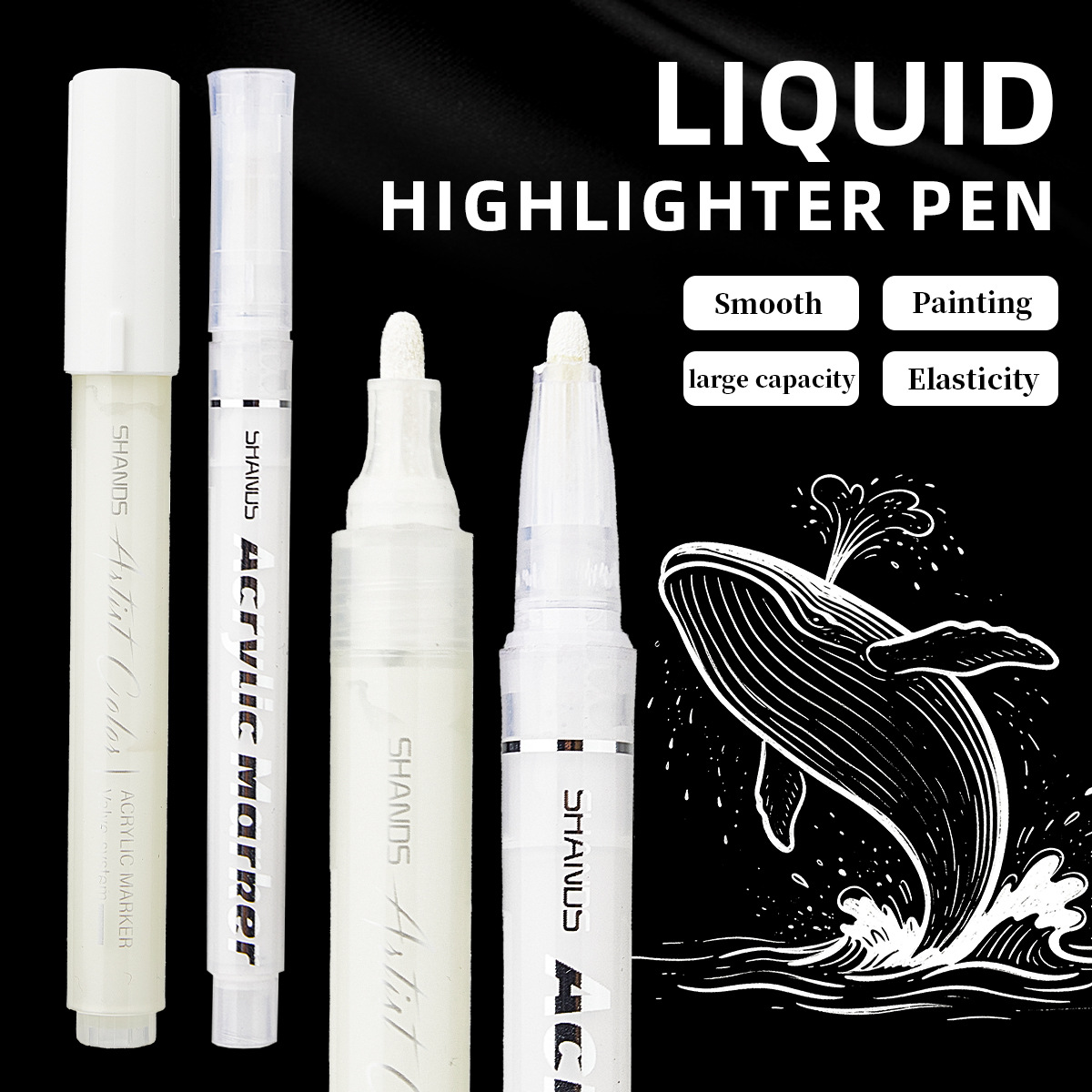 Large-capacity art acrylic marker pen, white, for comic outlining, DIY graffiti, highlighting, 2.0 quick-dry waterproof highlighter pen