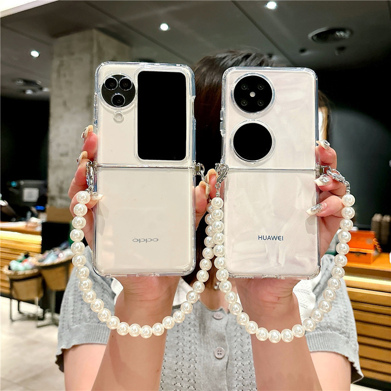 OPPON3flip Phone Case P50Pocket2 Protective Case for Nova with Chain VFlip Folding Mix Transparent