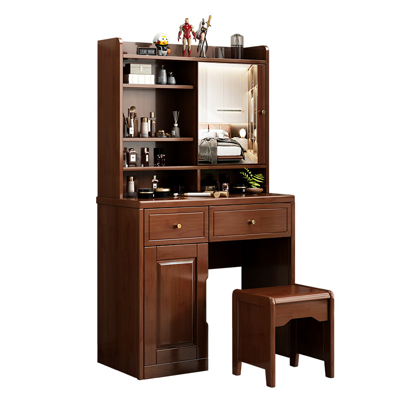 Tocador de madera maciza de estilo chino, tocador pequeño moderno y sencillo, almacenamiento multifuncional con almacenamiento oculto para espejo de maquillaje