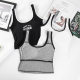 Wide Shoulder Strap Printed Letter Beautiful Back Camisole Vest One-piece Fixed Cup Inner Wearing Outer Wearing Sports Underwear Women's Chest Wrapping