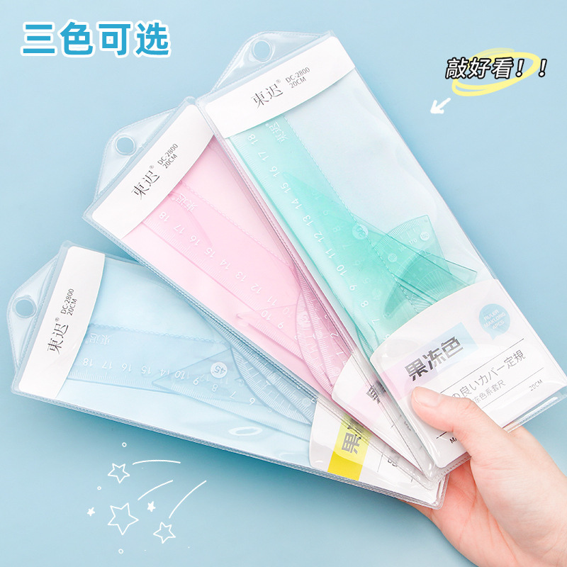 Elementary School Jelly Color Set Exam Stationery 20cm Regla recta Placa triangular de dibujo Set de regla al por mayor