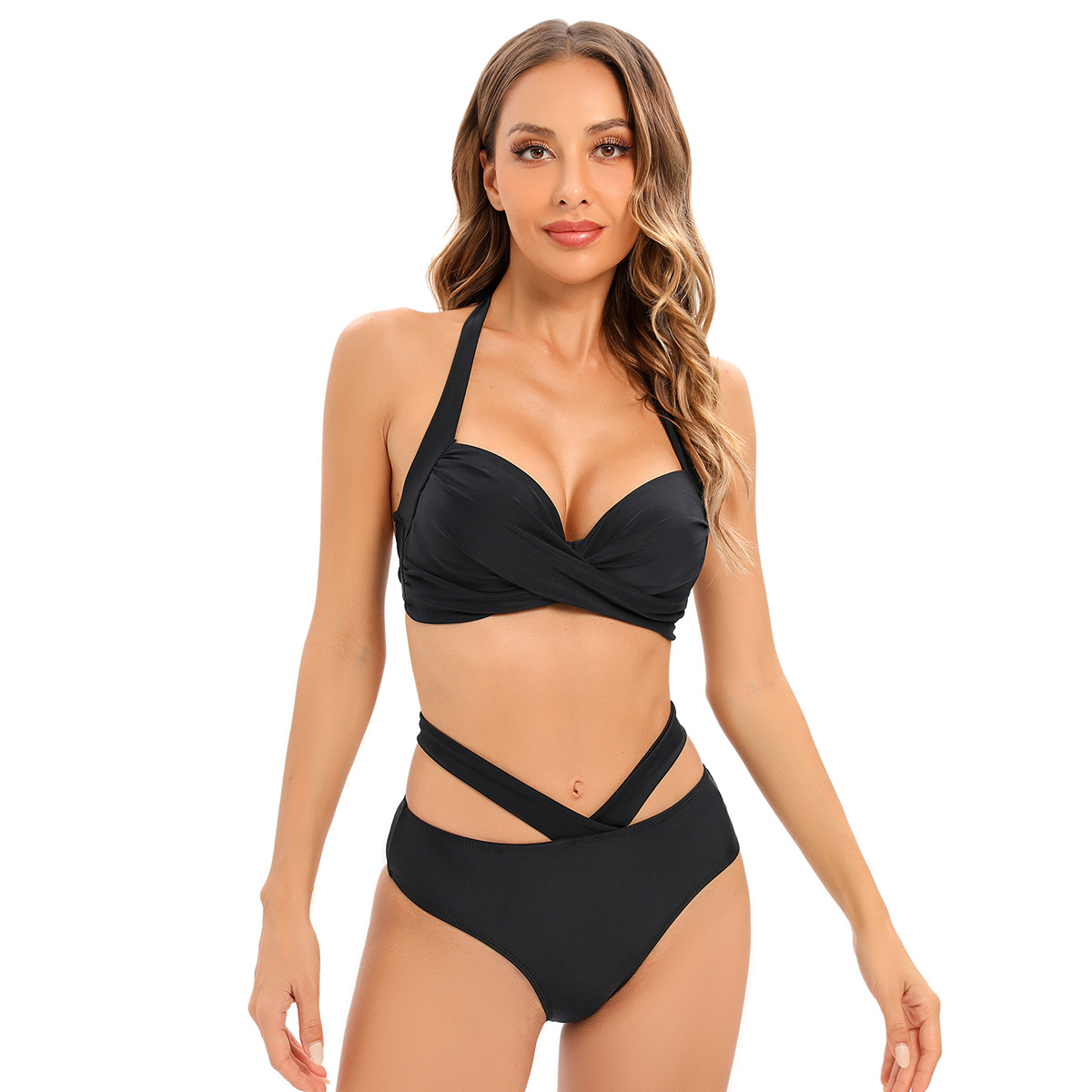 Traje de baño de dos piezas con cuello halter de Amazon para mujer, bikini con copas cruzadas, traje de baño sexy con espalda descubierta