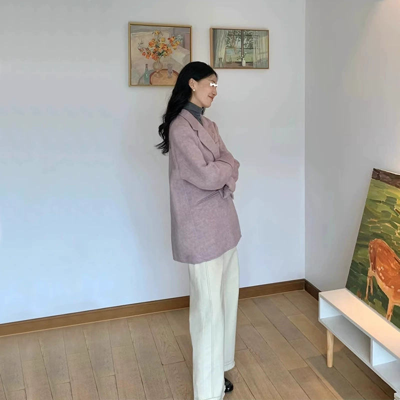 Фиолетовый демисезонное пальто, пуховик, шерстяной костюм, высокий стиль качества, для подростков, французский стиль, свободный крой