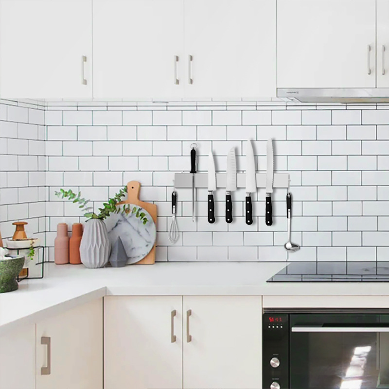 304 de acero inoxidable cuchillo magnético titular de cocina cuchillo almacenamiento rack Punch-libre imán cuchillo titular de la pared-montado