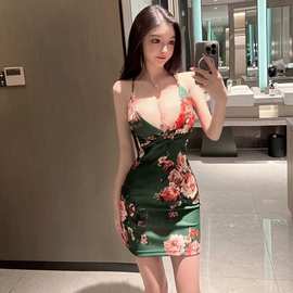 金梭织趣情趣内衣印花深V绑带连衣裙性感露背火辣诱惑收腰包臀性