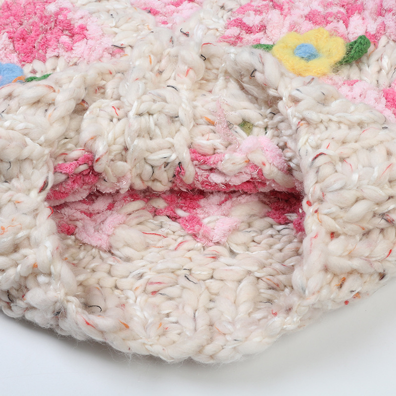 Women's Clothing retro sweater autumn and winter new women's clothing colorful handmade flowers long sleeve loose lazy knitted cardigan top_voghion.com