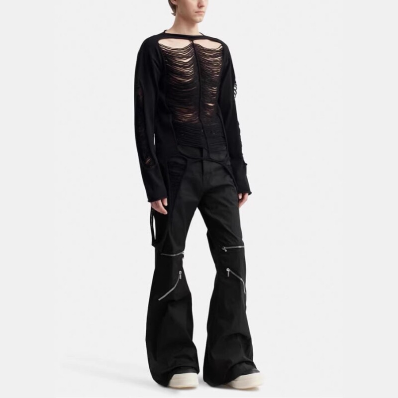 【High-Quality Cross-Border】Dark Gothic Style Irregular Knit Sweater with Holes, Unique Design, See-Through Long Sleeve Thin Cover-Up Top