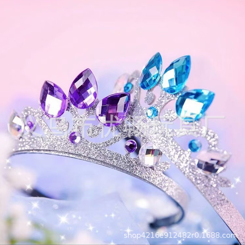 Frozen Princess Crown Headwear Children's Birthday Crystal Crown Headband Princess Aisha Girls' Crown Hair Accessories