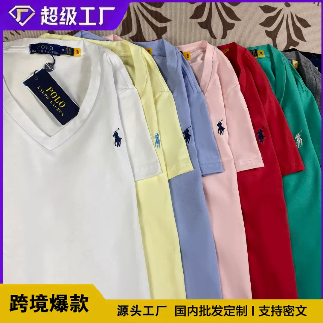 跨境外贸RL拉夫高品质小马标T恤美式纯色宽松女式短T日常通勤休闲