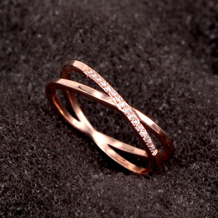 Golden fashionable ring, J5-310, Korean style, micro incrustation, pink gold, on index finger 4