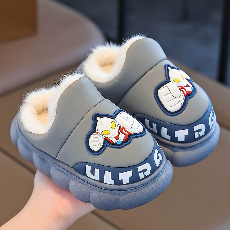 Альтман Детские хлопчатобумажные тапочки зимние мальчики тапочки плюс бархат теплый ребенок внутренний нескользящий домашний хлопок