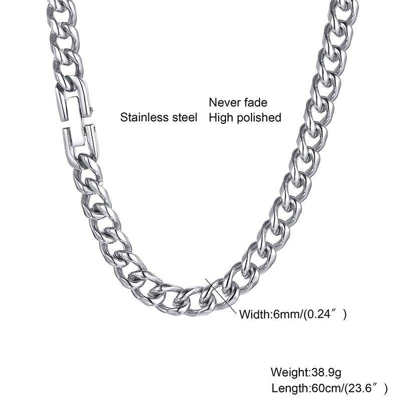 Runde, polierte Edelstahlkette, Stahlfarbe, 6 mm, Herrenschmuck im Hip-Hop-Stil, Quanxishui NC-746_voghion.com