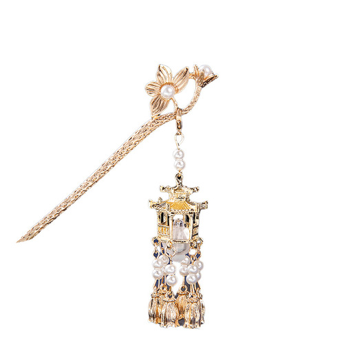 Retro tassel palace lamp hairpin with glowing effect, children's ancient style hair accessory, Hanfu hair ornament, newly released, versatile hairpin