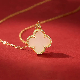 Classic S925 Hetian Jade Necklace Four-Leaf Clover Clavicle Pendant Accessible Luxury Niche High-End Simple Versatile Accessories