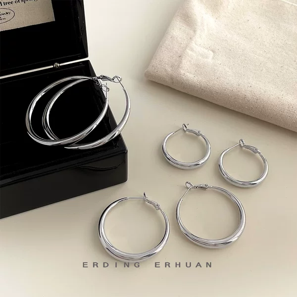 2026 Round Geometric Versatile Earrings with a High-End Feel, Fashionable Plain Hoop Earrings for Women, Light Luxury Niche Design Earrings