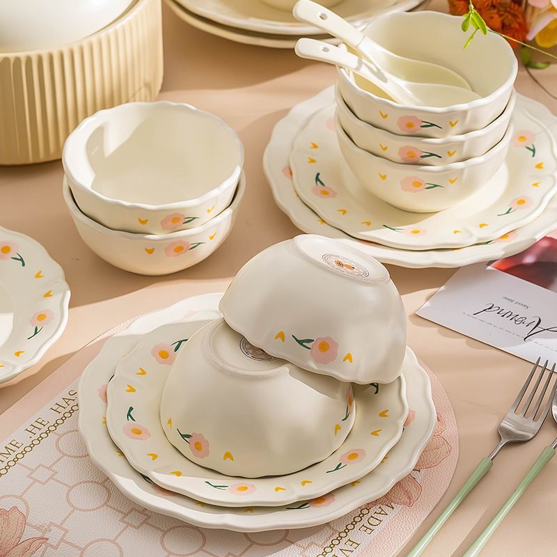 Mocha Tableware High Color Value Household Ceramic Bowl and Plate Underglaze Bowl and Dish Set Full Set Gift Box 2023 New Gift