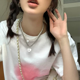 区区欧阳同款爱心发射银色爱心锁吊坠项链女夏季轻奢设计感小众配