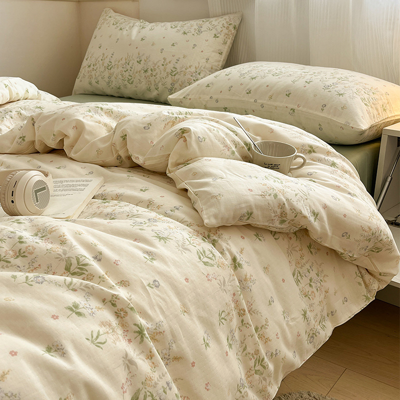 Cama de algodón de hilo de doble capa de cuatro piezas 100 algodón 2025 nuevo estilo funda de edredón sábana ropa de cama individual de tres piezas
