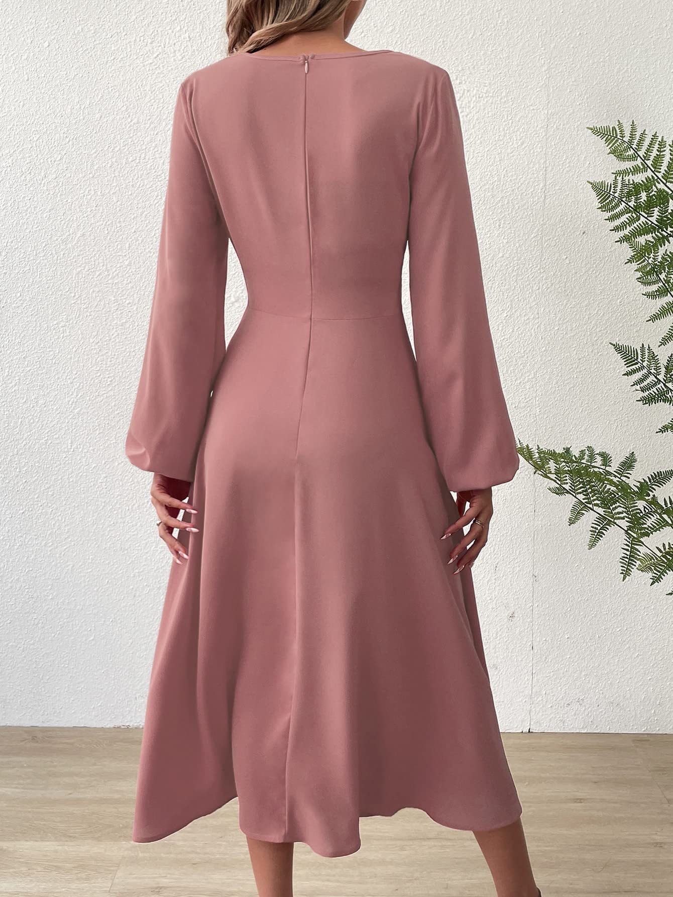 European And American Women' Spring Summer Fahion V-Neck Lantern Long Sleeve Twit Edge Elegant Mid-Length_ecoleips.com
