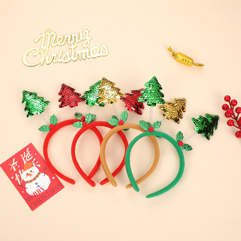 クリスマスの装飾のカチューシャの子供のプレゼントはスパンコールのクリスマスのプレゼントの木のカチューシャの子供の大人の髪飾りがあります。|undefined