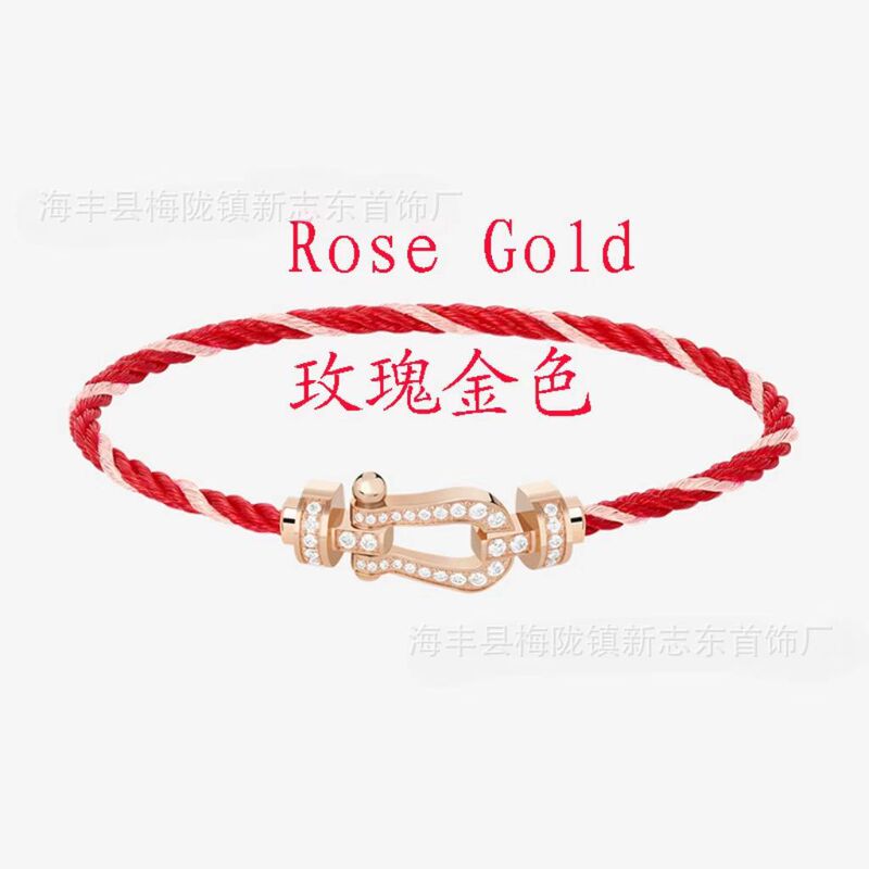 中号马蹄扣费雷德红绳手链情侣款男女本命年转运精工钢丝DIY手绳|undefined