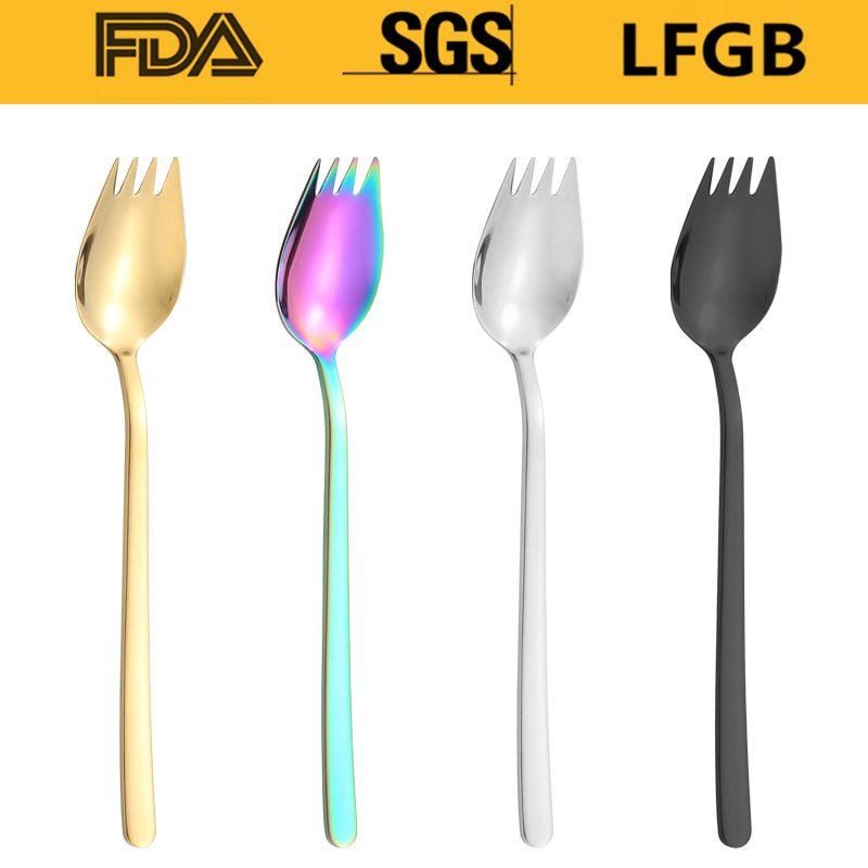 304 de acero inoxidable ensalada tenedor cuchara de tamaño pequeño cuchara de doble uso cuchara creativa ensalada tenedor cuchara de pasta ensalada tenedor cuchara