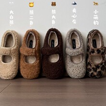 新款复古豹纹棉鞋女2025年时尚平底懒人保暖休闲魔术贴豆豆毛毛鞋