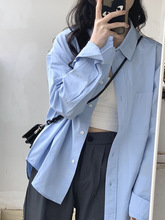 蓝色衬衫女春秋2024新款叠穿内搭法式设计感小众衬衣开衫外套上衣