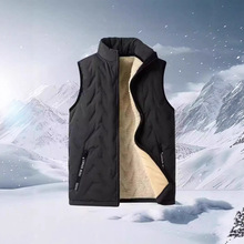 跨境立领羊羔绒秋冬季加绒休闲款马甲休闲中老年坎肩保暖背心男士