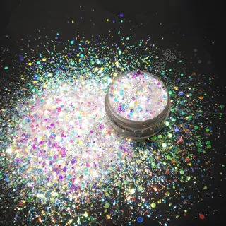 超亮原膜白色PET金葱粉幻彩紫金绿混六角形亮片 化妆美甲滴胶礼品