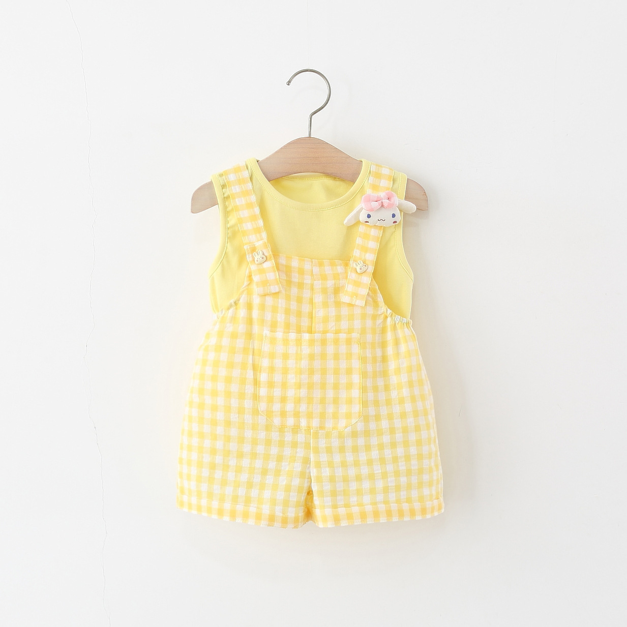 Summer New Children's Wear Wholesale Knitted Sleeveless Top + Cotton Strap Shorts Girls' 2 Piece Set Wholesale