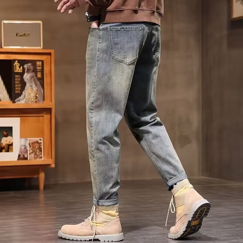 Jeans Rectos Ajustados para Hombre de Denim de Poliéster Tiro Alto para Uso Diario