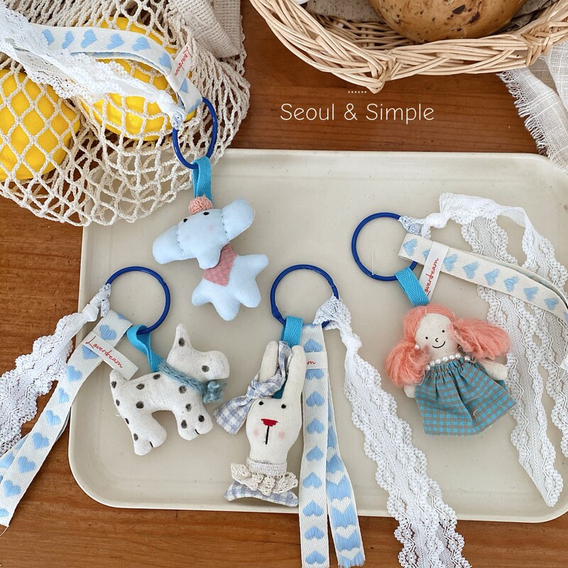 Korean Ins New Style Blue Heart-Shaped Tassel Cartoon Fabric Hanging Ornament, Cute and Sweet Keychain Bag Pendant