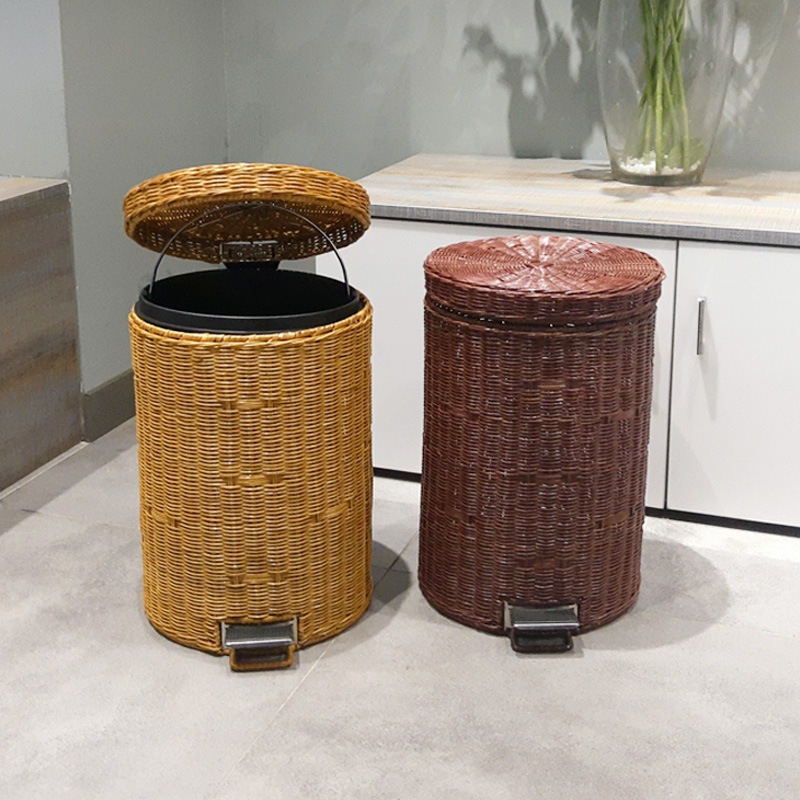 Bamboo Woven Trash Can with Foot Pedal and Lid, Creative Design for Home Use in Living Room, Bedroom, Kitchen, Bathroom, Toilet, Large Paper Basket Bamboo Woven Trash Can with Foot Pedal and Lid, Creative Design for Home Use in Living Room, Bedroom, Kitchen, Bathroom, Toilet, Large Paper Basket