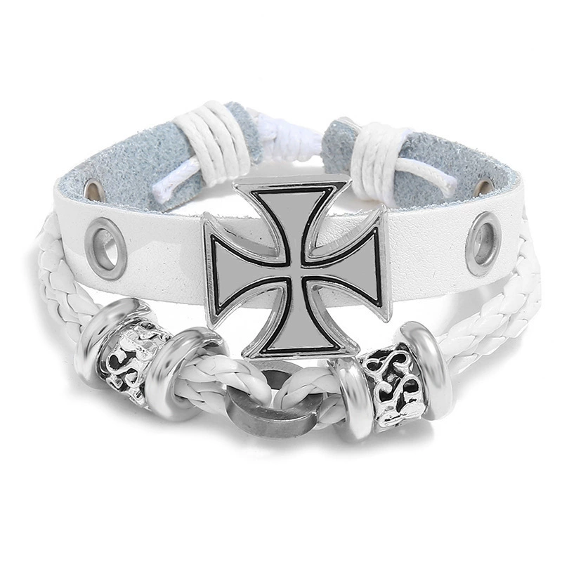 Leather Bracelet Yiwu Ancient Roman Cross, Two-Layer Cowhide, Adjustable 17 cm