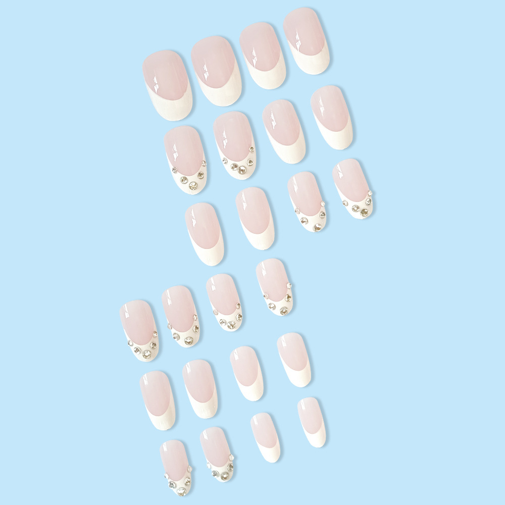 Nuevo parche de uñas simple francés rosa de uñas con incrustaciones de diamantes de venta caliente en Europa y América