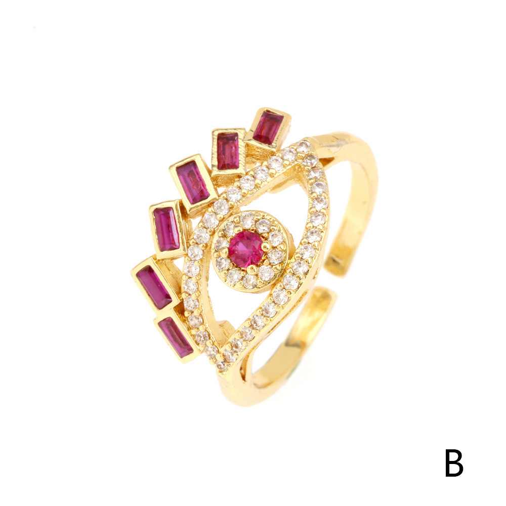 Fashion Eye Copper Inlay Zircon Open Ring 1 Piece