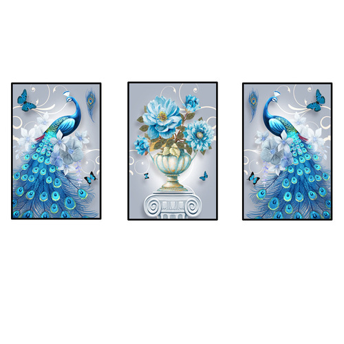 钻石画新款钻石绣5D钻石画满钻客厅孔雀三联画全贴点钻