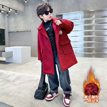 男童毛呢外套2025新款秋冬中大童洋气呢大衣童装儿童韩版加厚风衣