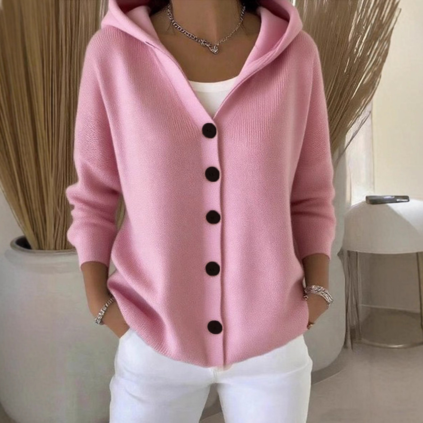 连帽毛衣开衫女秋冬季欧美系穿搭宽松慵懒风软糯防针织衫外套上衣