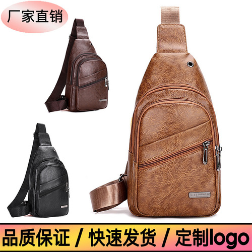 Cross-border foreign trade trend new men's chest bag cross-body bag PU leather material fashionable casual mobile wallet supply source distribution