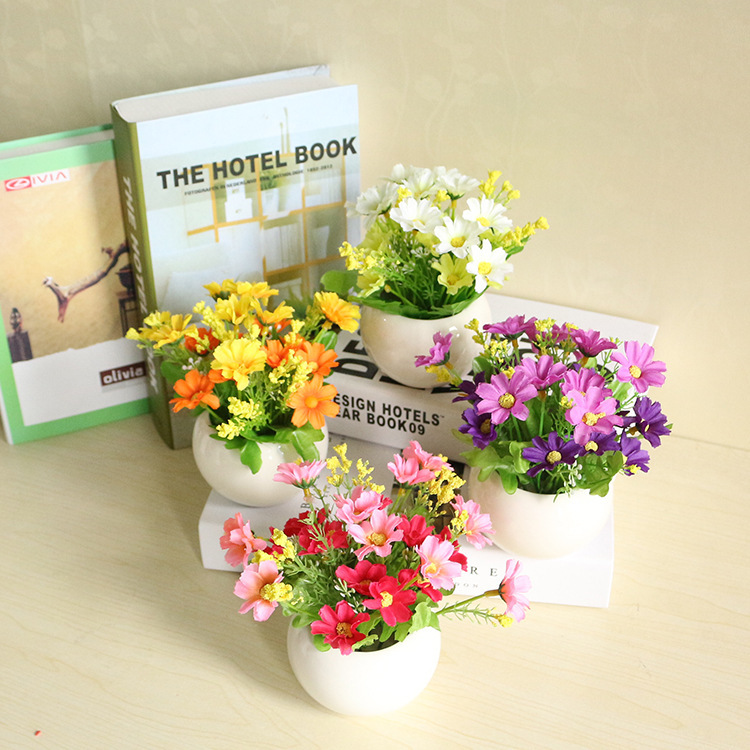 廠家直銷 工藝品擺件假花絹花 陶瓷花盆仿真花家居 迷你植物小盆