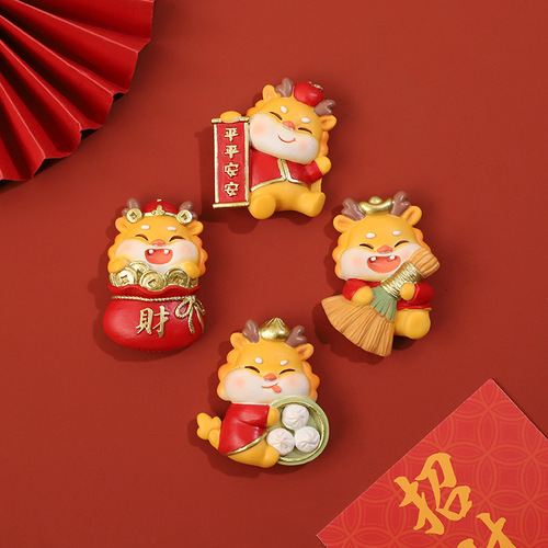 Creative National Trend Year of the Dragon Refrigerator Magnet Cartoon Message Clip New Year Home Decoration 3D Three-dimensional Resin Magnetic Magnet