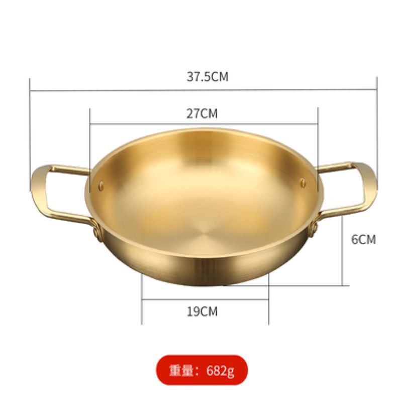 Olla para mariscos estilo coreano, olla para sopa de acero inoxidable, olla dorada para ramen, olla para fideos instantáneos, olla doméstica de cocina con doble asa, mini olla caliente estilo militar.