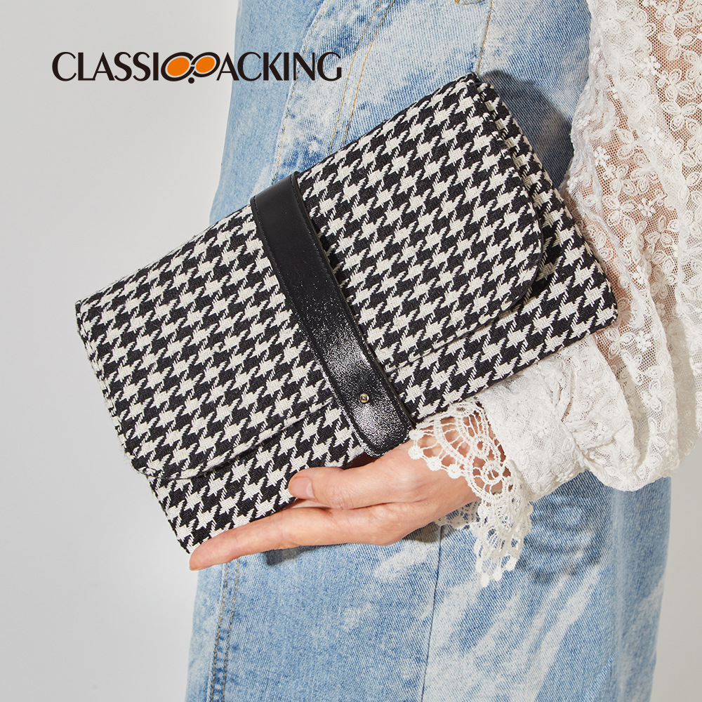 Bolso de alto grado del todo-fósforo de las mujeres del embrague de aspecto alto bolso multifuncional del almacenamiento del houndstooth bolso de la identificación del monedero de la moneda